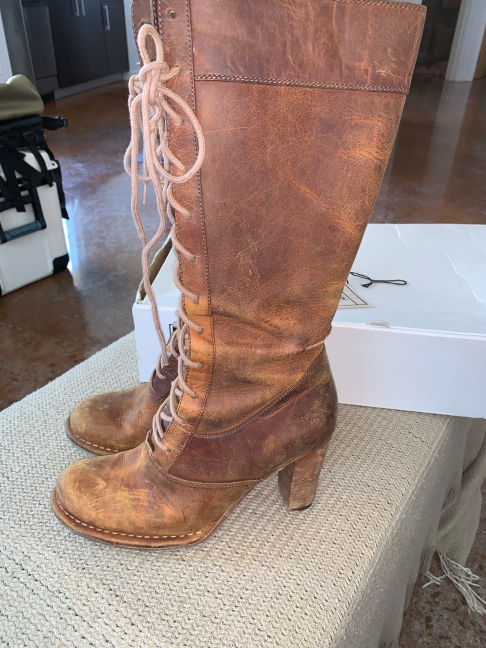 FRYE Villager Womens Brown Leather Lace-Up Knee Boots - Picture 2 of 9